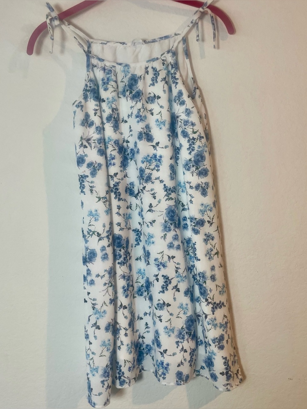 Mumu Minis Girls Blue Floral Tie Shoulder A-Line Dress Size 8-9Y